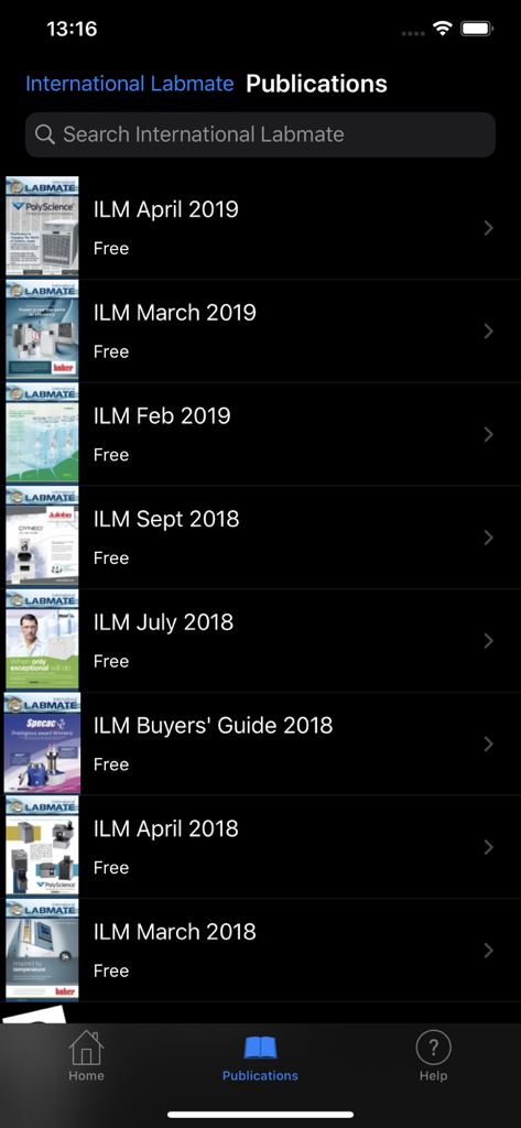 Labmate - List of International Labmate scientific publications and journals available in the app