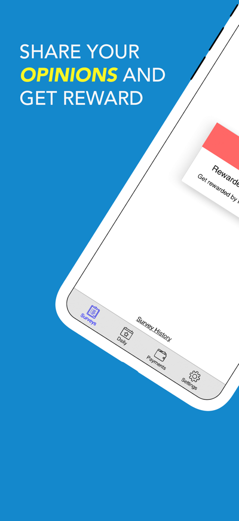 Survey plus mobile app screen showing options to earn cash rewards by sharing opinions