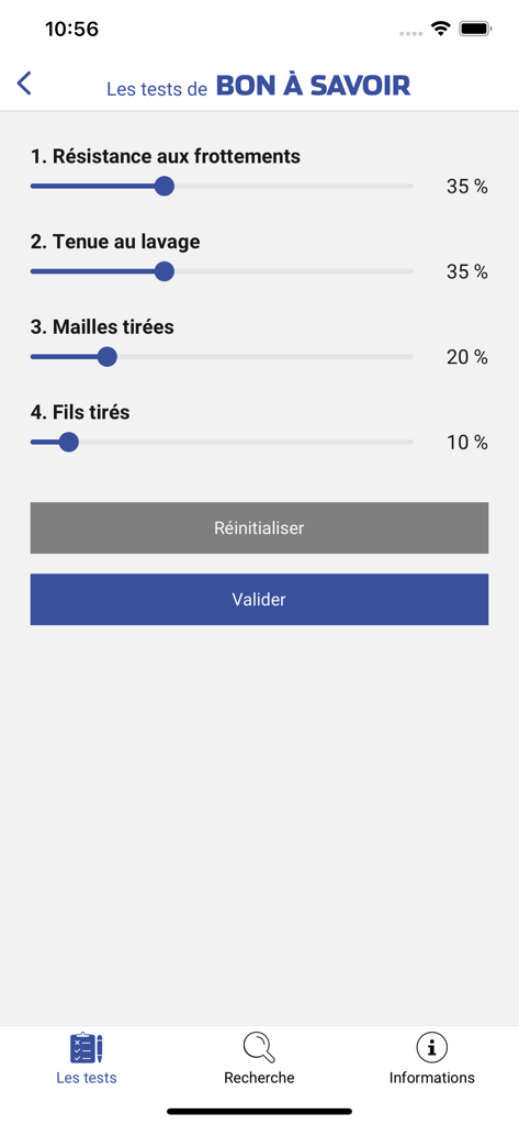 Les tests de Bon à Savoir - L'interface de l'application Bon à Savoir affiche des curseurs permettant de personnaliser la pondération des critères de test produit.