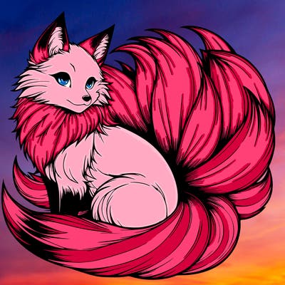 realistic detailed 9 tailed anime fox