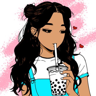 aesthetic realistic girl with boba