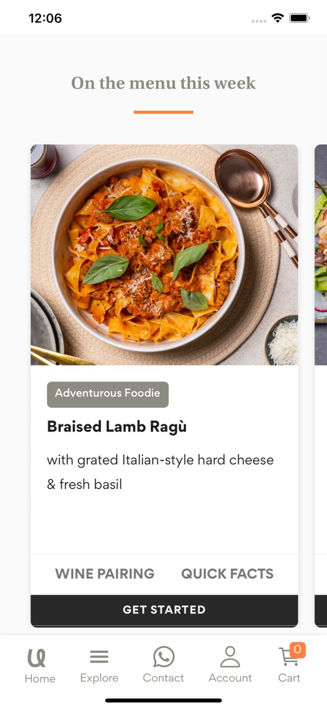 UCOOK - UCOOK mobile app screen showing a Braised Lamb Ragu recipe option