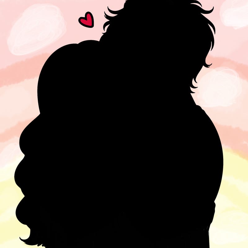 a realistic couple boy and girl hugging and kissing