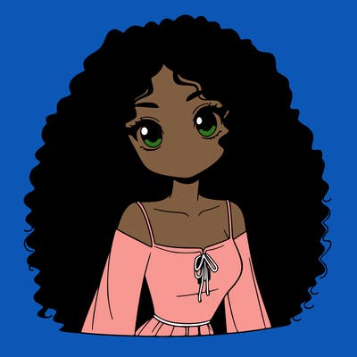 a black anime girl with long afro hair