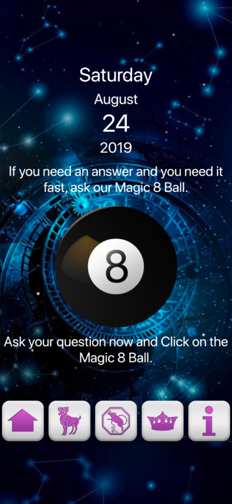 Horoscopes and Tarots - Función de bola 8 mágica de adivinación en la aplicación Horóscopos y Tarots