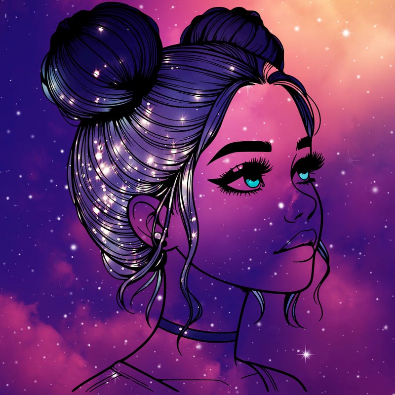 realistic girl with buns on the top of her head