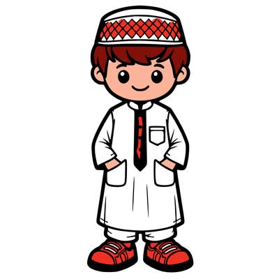 a boy wearing new clothes for eid.