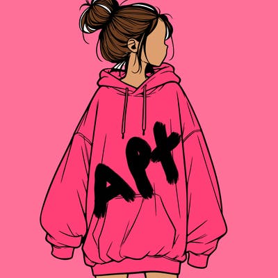 realistic girl with a oversized sweatshirt on and a bun