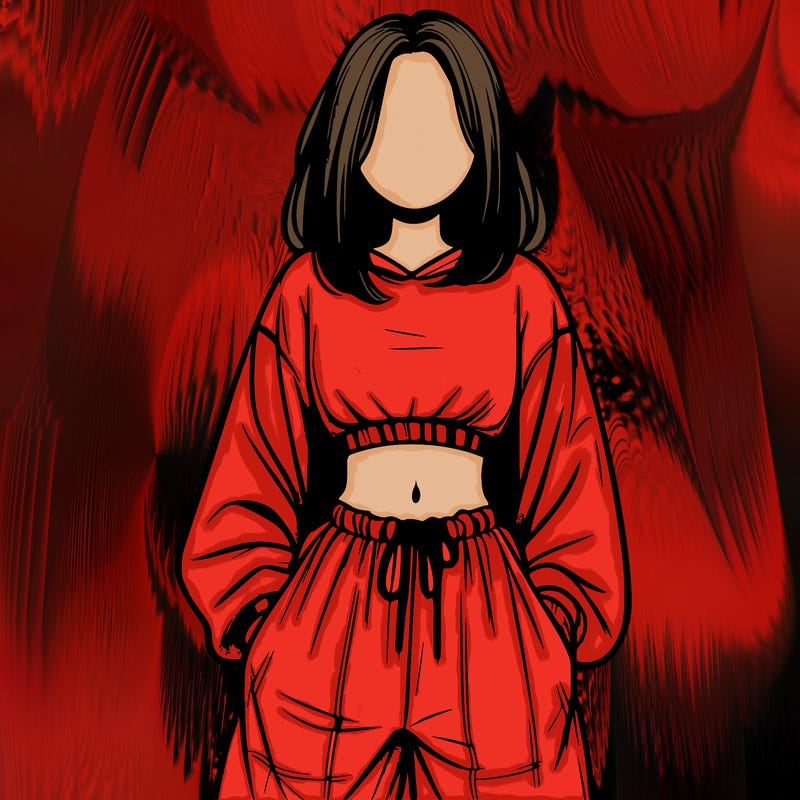 realistic girl faceless with baggy pants and a crop top