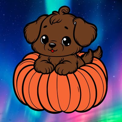 cute little puppy in a pumpkin