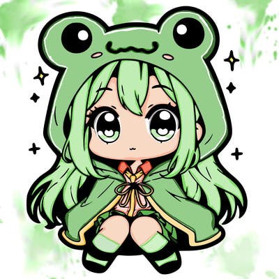 chibi girl with frog hoodie
