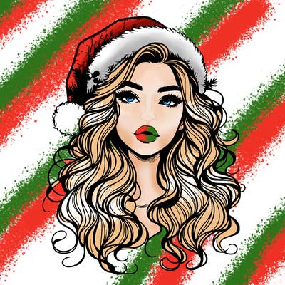 realistic christmas girl with wavy hair and lips