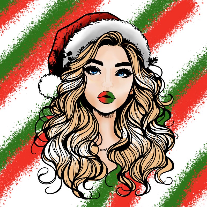 realistic christmas girl with wavy hair and lips