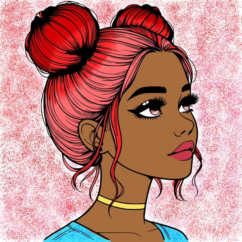 realistic girl with buns on the top of her head
