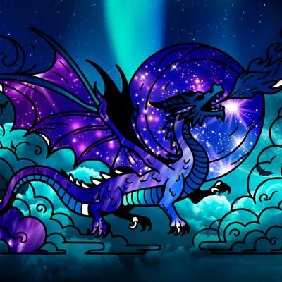 a dragon in the air that breathes fire