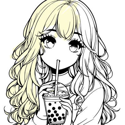 realistic girl drink a boba