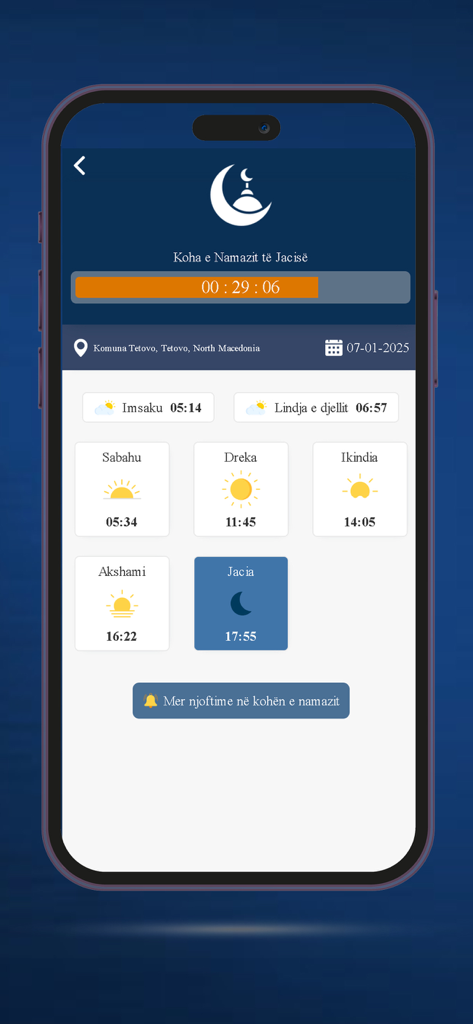 Feja ISLAME - Feja ISLAME mobile app interface displaying daily prayer times
