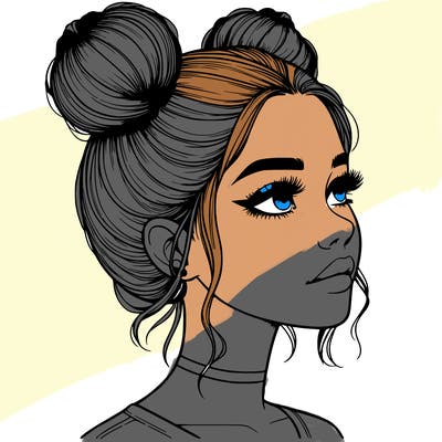 realistic girl with buns on the top of her head