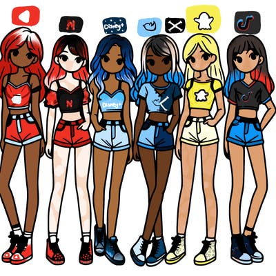 a group of girls wearing crop tops and shorts