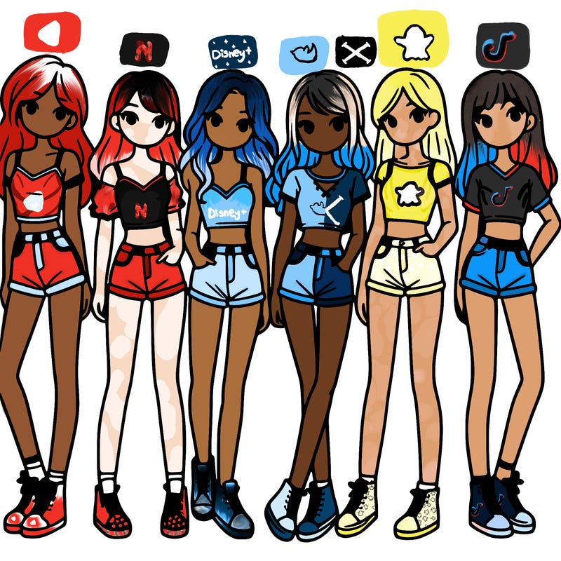 a group of girls wearing crop tops and shorts