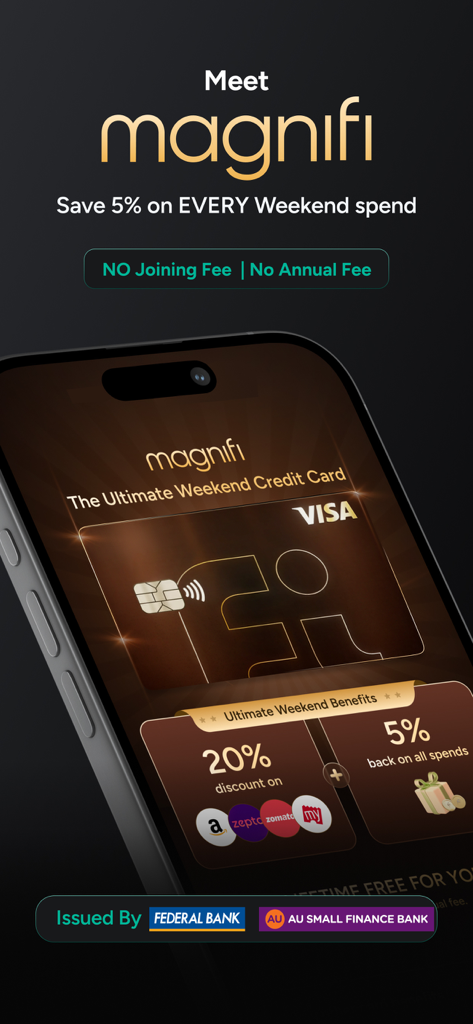Fi Money magnifi credit card featuring 5 percent weekend cashback and no annual fees