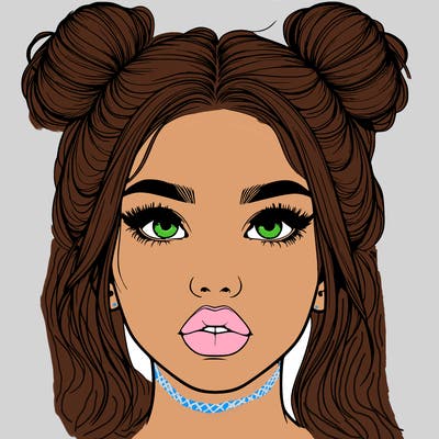 realistic girl with two buns on her hair and lips