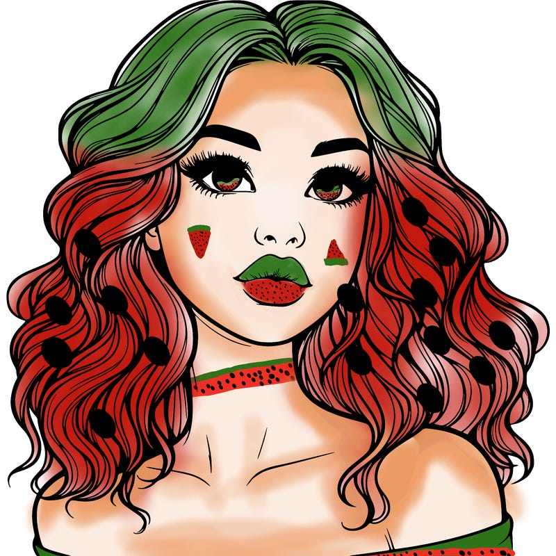 realistic girl with wavy hair and lips