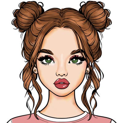 realistic girl with two buns in hair and lips