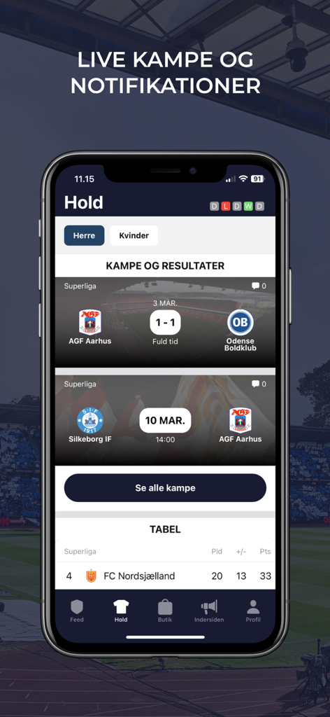 AGF App - AGF official app interface showing soccer match results and league standings