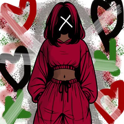 realistic girl faceless with baggy pants and a crop top