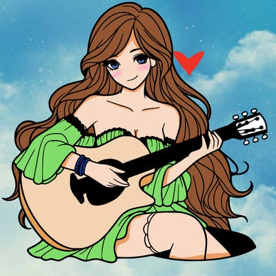 beautiful girl playing the guitar