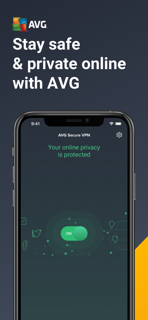 AVG Secure VPN & Proxy server - App AVG Secure VPN su iPhone con protezione della privacy abilitata e interruttore di accensione/spegnimento semplice