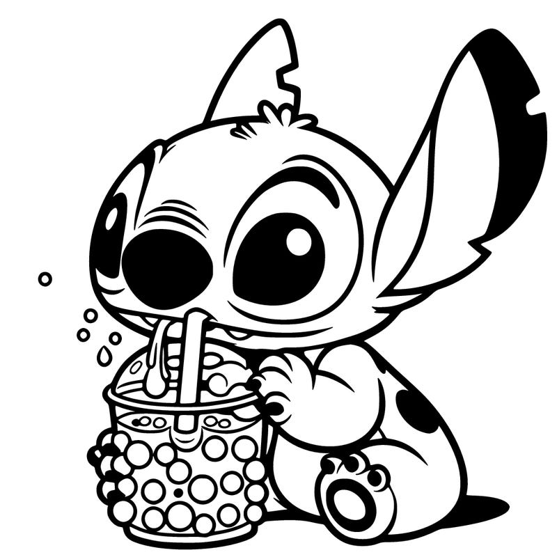 stitch eating boba