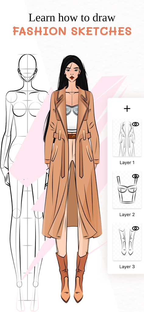 A digital fashion sketch showing the use of layers for clothing design