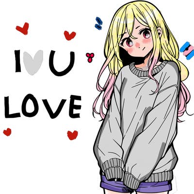 manga teen girl  in a sweater and baggy pants