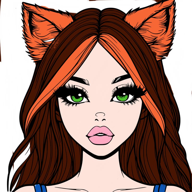 realistic girl with fox ears and realistic lips