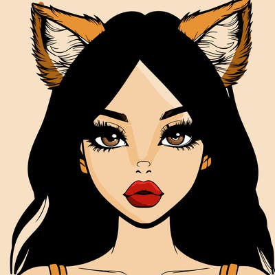 realistic girl with fox ears and realistic lips