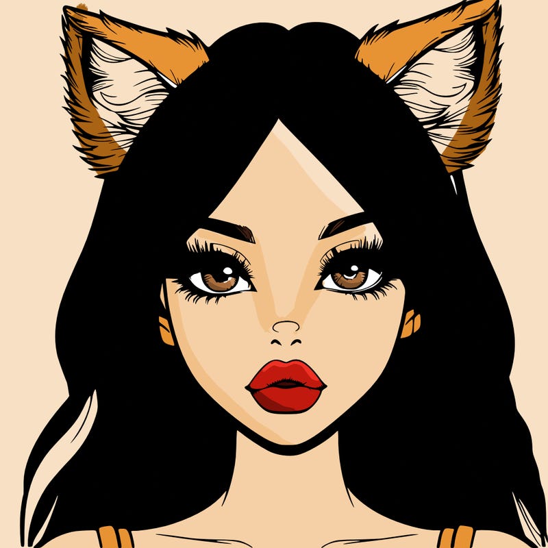 realistic girl with fox ears and realistic lips