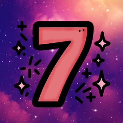 number 7 with sparkles around