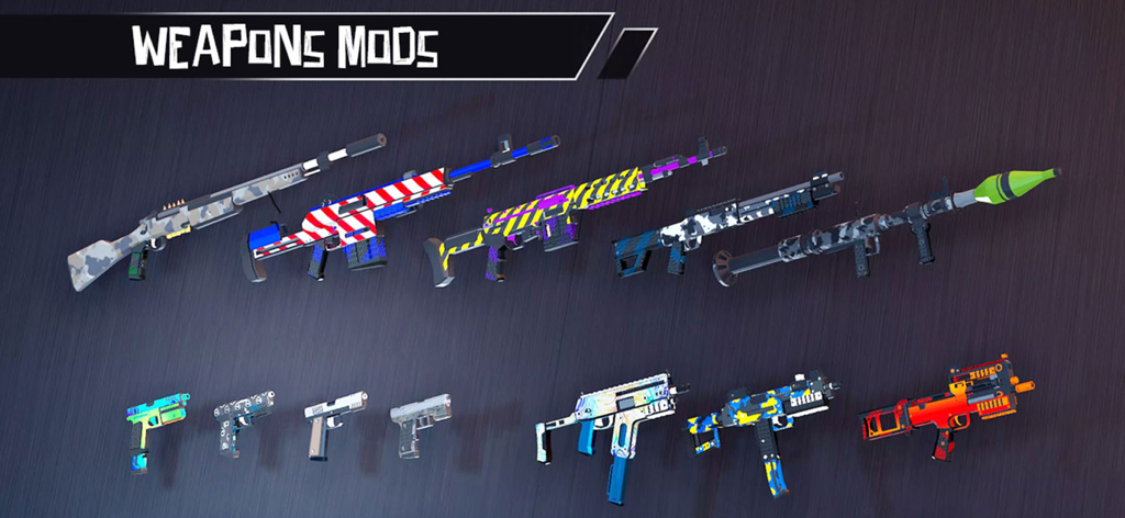 Clash Squads Battle Royale 3D - A variety of colorful weapon skins and gun modifications for Clash Squads Battle Royale 3D players