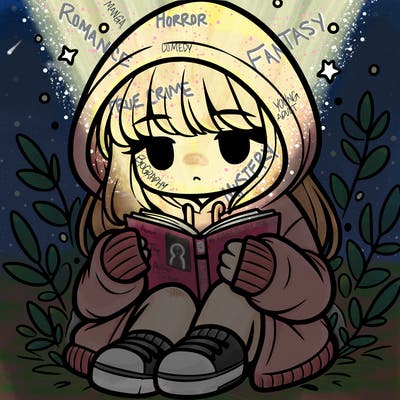 girl in oversized hoodie reading a book