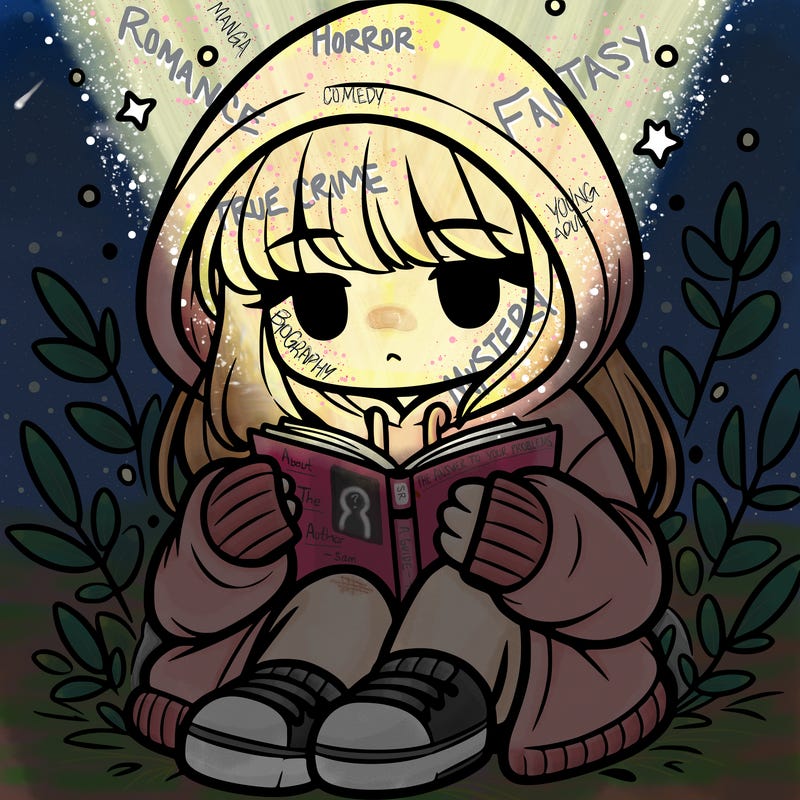 girl in oversized hoodie reading a book