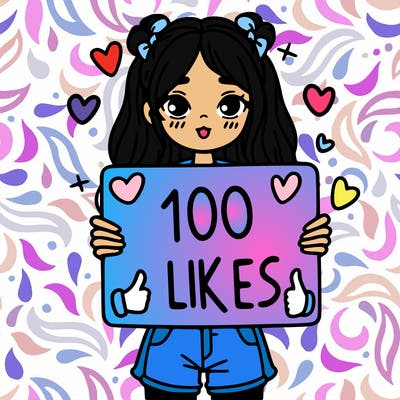 girl holding a sign saying 100 likes