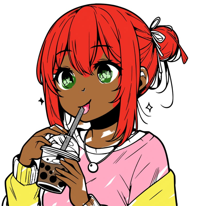 manga character drinking boba