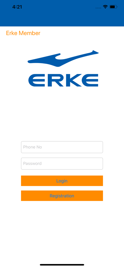ErkeMyanmar - Login and registration page for the ErkeMyanmar member app featuring the ERKE logo and phone number entry fields.