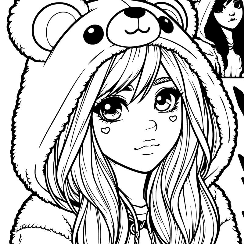 realistic girl in a bear hoodie