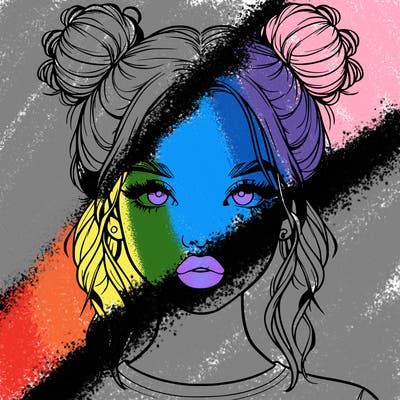 realistic girl with two buns in hair and lips