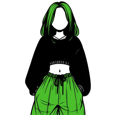 realistic girl faceless with baggy pants and a crop top