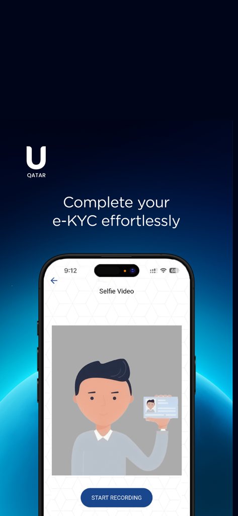 Unimoni Qatar - Pantalla de la aplicación Unimoni Qatar para una verificación digital e-KYC sin esfuerzo utilizando un video selfie.