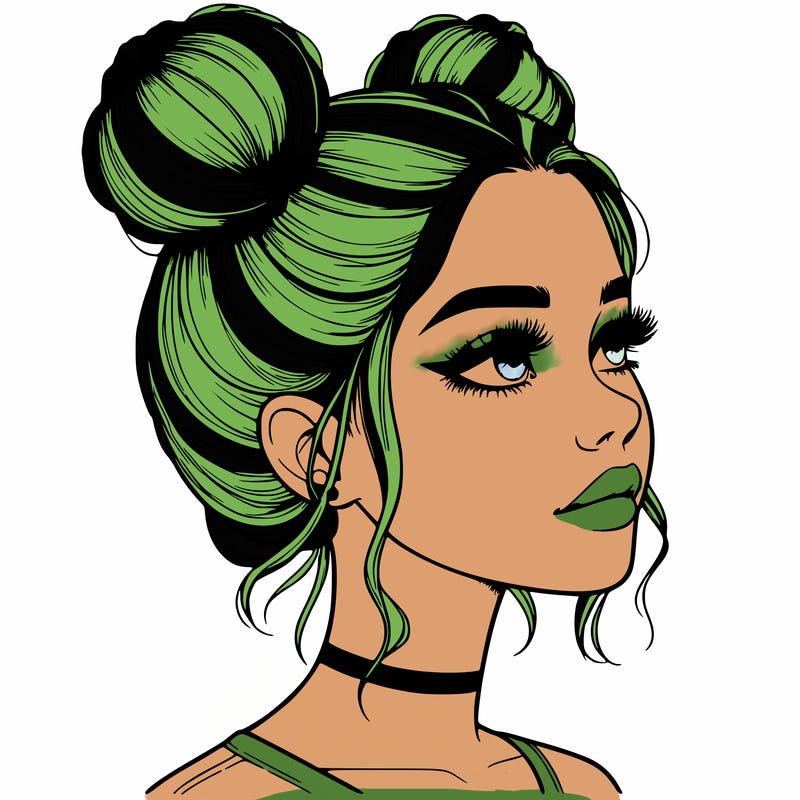 realistic girl with buns on the top of her head